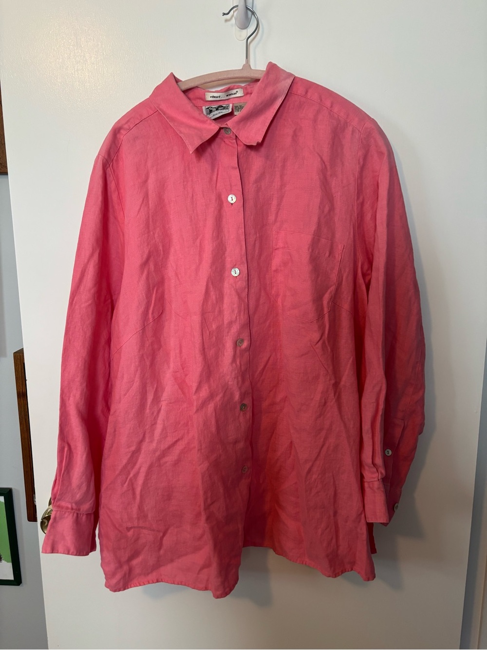 Vintage Lightweight Irish Linen Bright Pink Button-Up Shirt Women’s 1X